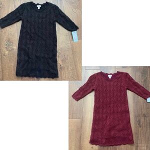 NWT 2 crochet dresses big girl Sz small 6/6x black burgundy cat & jack